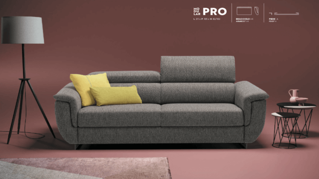 Nuovo divano letto Modular Pro con rete a doghe e materasso alto 17 cm, 4 modelli di braccioli e piedini in metallo e legno – Tino Mariani
