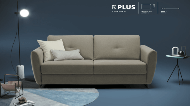 divano letto con materasso alto 17 cm rete a doghe schienale comfort Modular Plus. Nuovo divano letto comodissimo con piedino alto made in Italy.