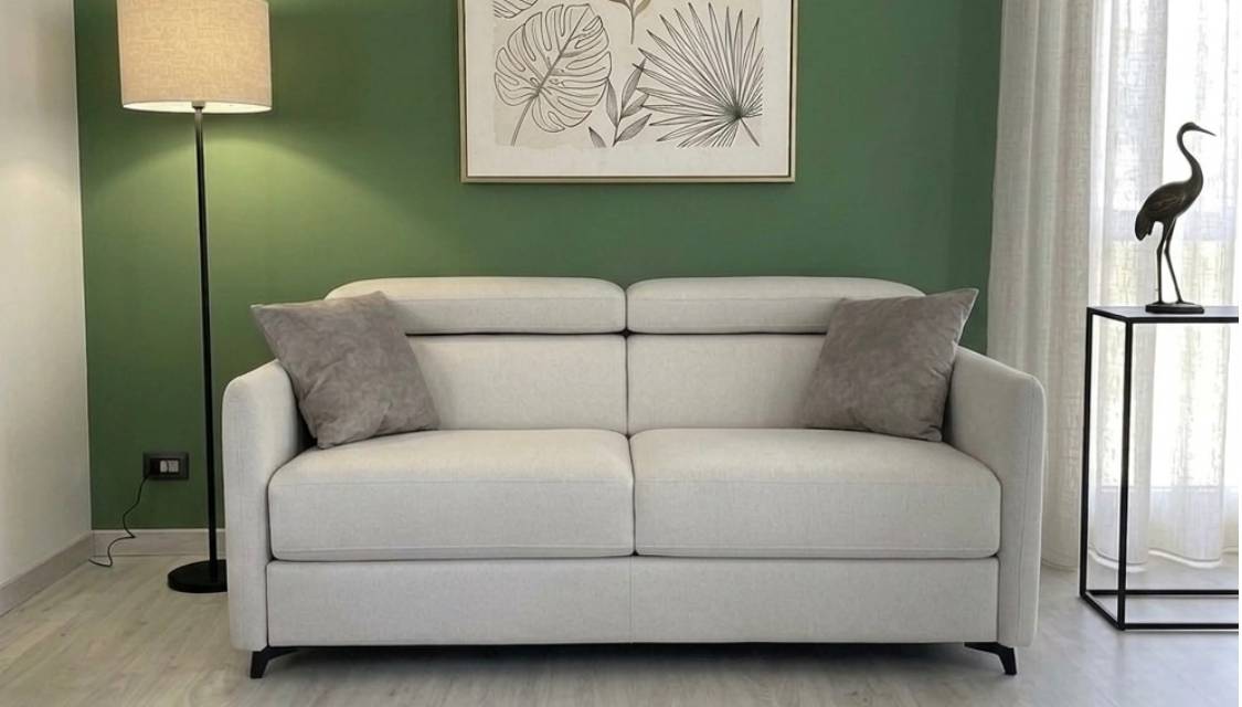 Divano letto Premium Modular Pro 140 Tino Mariani in offerta outlet con rivestimento bianco antimacchia sfoderabile
