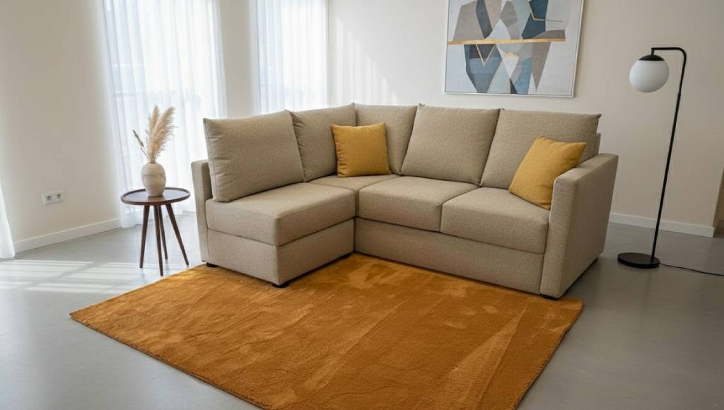 Divano letto angolare piccolo con penisola salvaspazio artigianale Tino Mariani