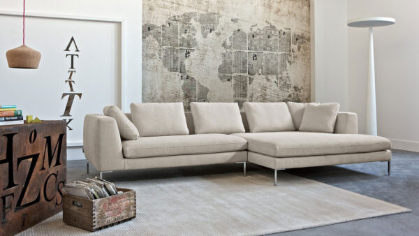 Divano angolare Denny in tessuto sfoderabile artigianale Tino Mariani