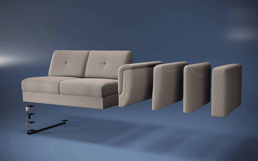 Braccioli e piedini personalizzabili per divano letto Modular Plus