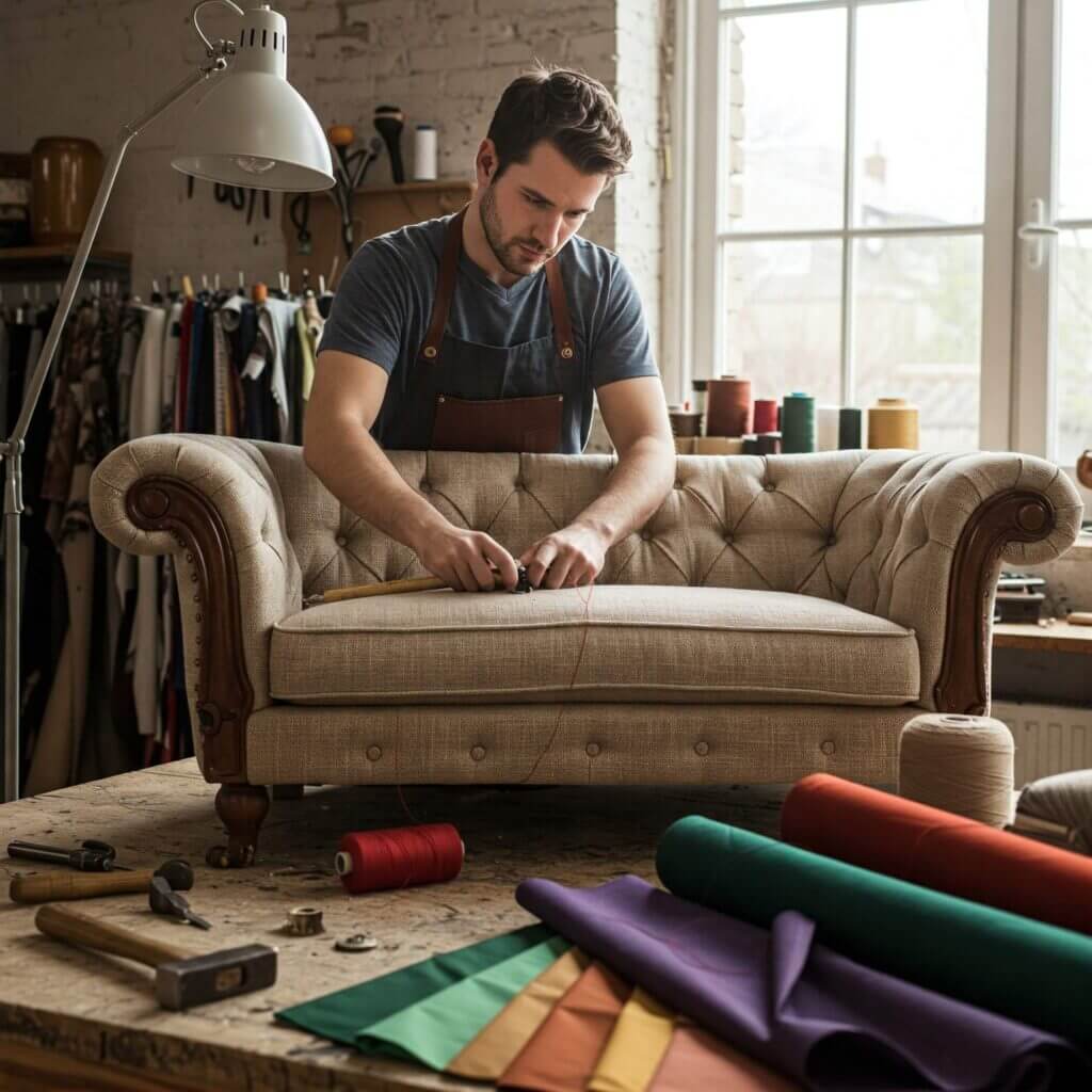 Rifacimento divano artigianale con sostituzione di fodera e imbottitura – costo e qualità Made in Italy