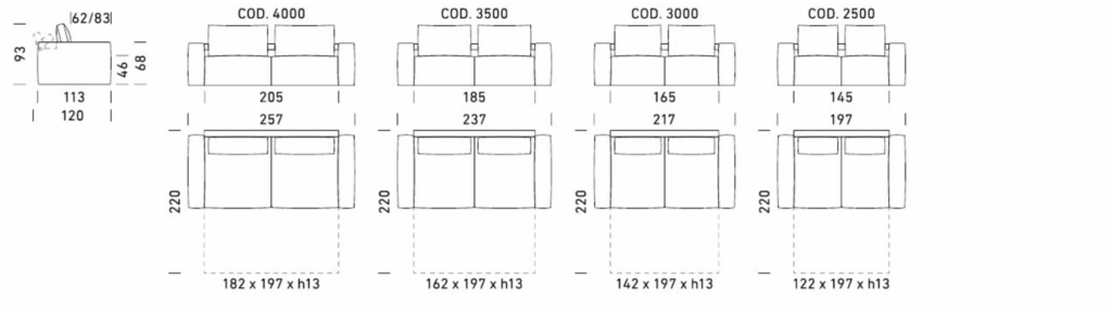 Dimensioni e misure del divano letto Design Marrakech – Tino Mariani: divani letto su misura, comfort e design Made in Italy.