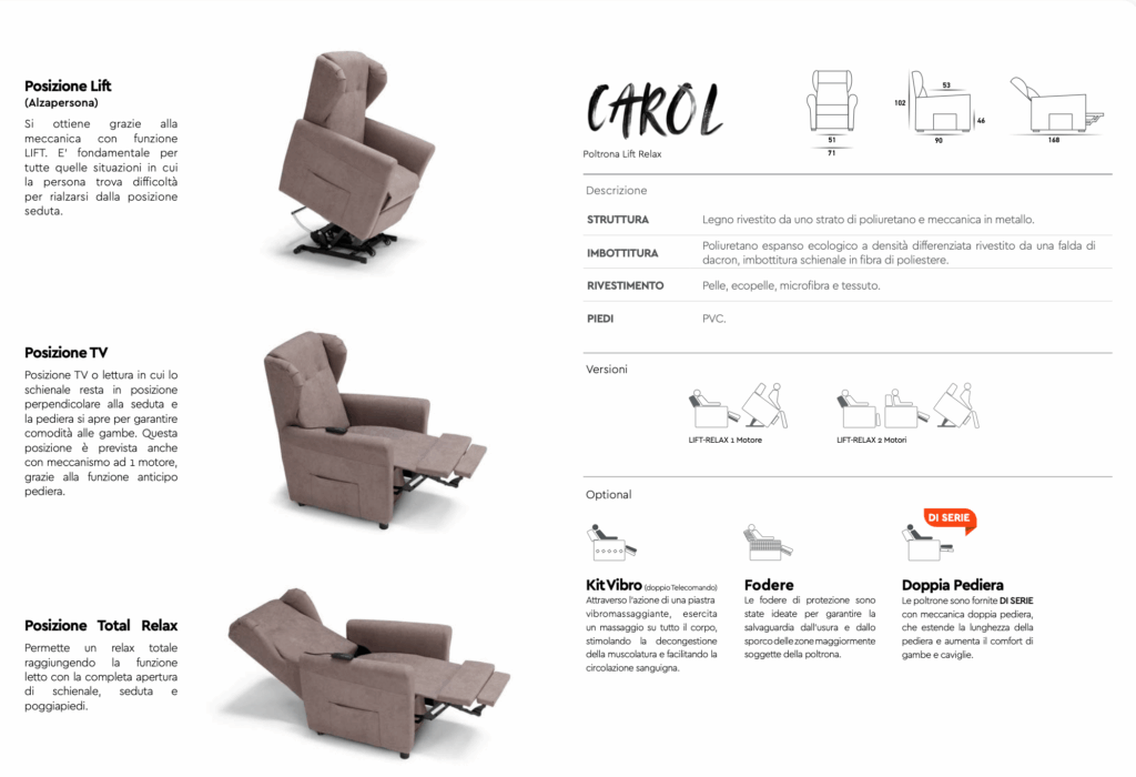 Dimensioni Poltrona Relax Carol Con 2 Motori E Alza Persona Tino Mariani