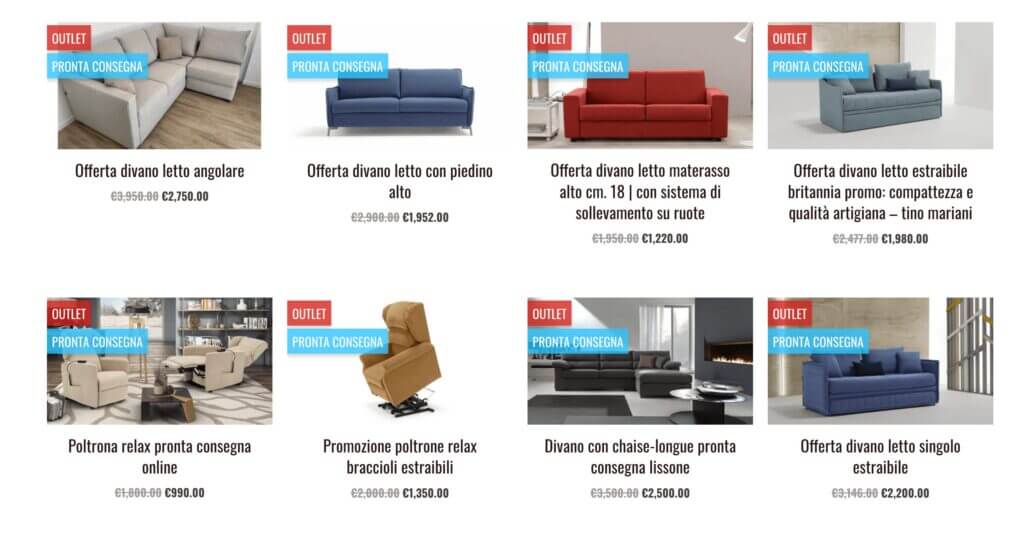 Divani In Offerta a Lissone da Tino Mariani: divani letto in promozione, divani relax pronta consegna, poltrone relax scontate