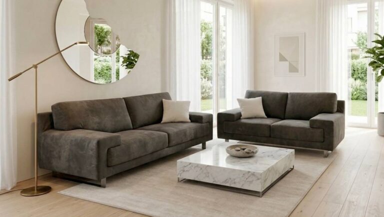 Divano moderno Madison 3+2 in pelle Nabuk realizzato da Tino Mariani