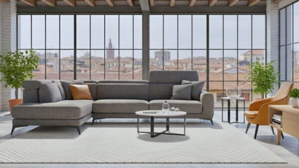 Divano angolare modello Hawaii in tessuto artigianale, realizzato su misura da Tino Mariani a Lissone