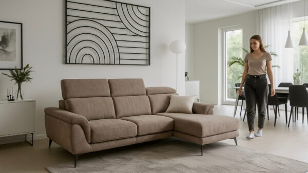 Divano Hawaii Con Chaise Longue e piedini alti In Pelle In Pronta Consegna | Tino Mariani