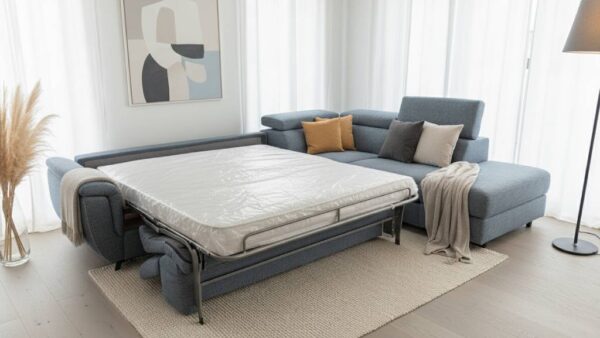 Divano letto angolare Modular Pro Tino Mariani con rete a doghe e materasso alto 17 cm artigianale