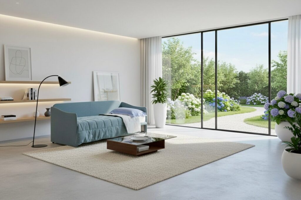 Divano letto Britannia artigianale in tessuto sfoderabile e antimacchia Tino Mariani