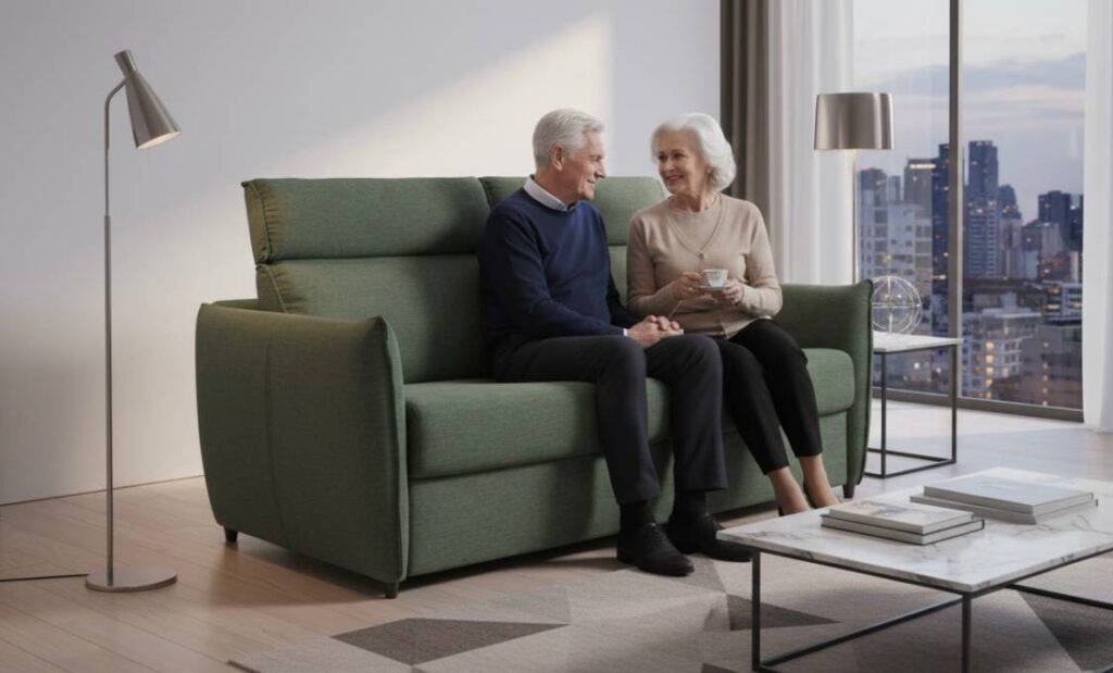 Divano letto Carlotta Tino Mariani con seduta alta e profondità ridotta – ideale per anziani e spazi compatti