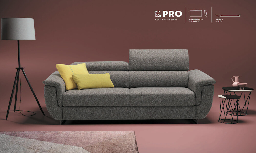 Divano letto 3 posti in tessuto sfoderabile Modular Pro di Tino Mariani