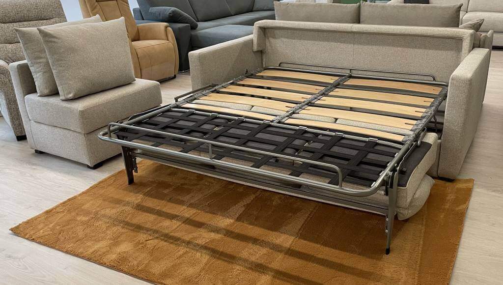 Divano letto Rotterdam con rete a doghe in legno, pronto consegna Tino Mariani