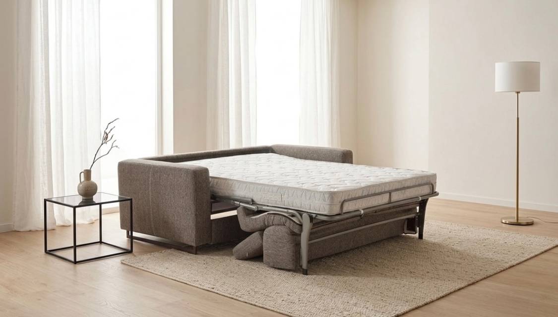 Divano letto matrimoniale artigianale Modular Pro Tino Mariani con rete a doghe e materasso alto 17 cm