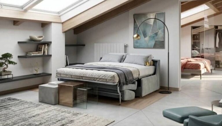 Divano letto matrimoniale Modular Plus con bracciolo stretto consegnato a Barzio