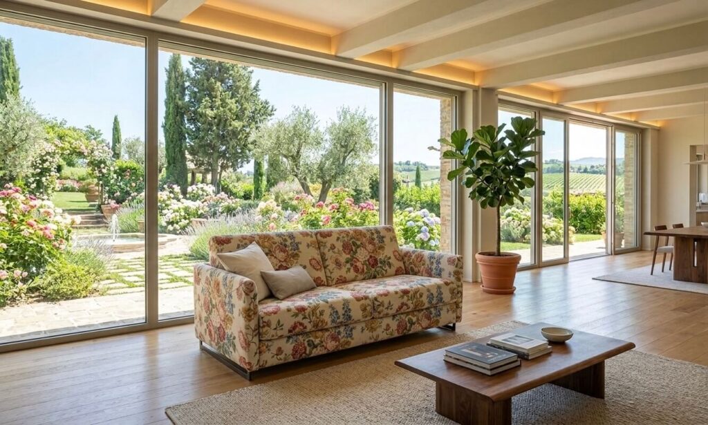 Divano letto Modular Plus in tessuto Sanderson fiorato Tino Mariani