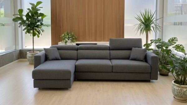 Divano Letto Modular Pro Con Chaise Longue Contenitore In Tessuto Grigio Scuro Tino Mariani