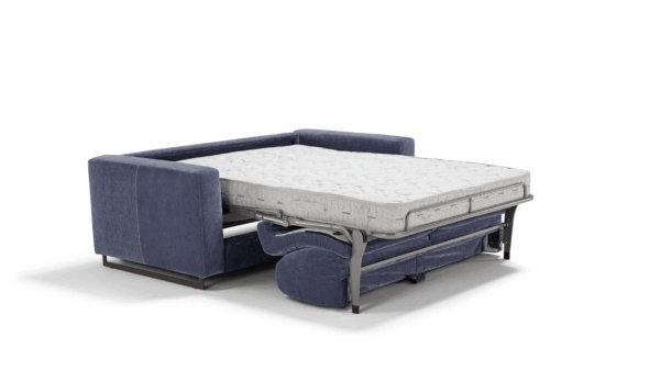 Divano letto Modular Standard aperto con rete ortopedica a doghe in legno e materasso in poliuretano espanso densità 35 kg/m³ h 17 cm