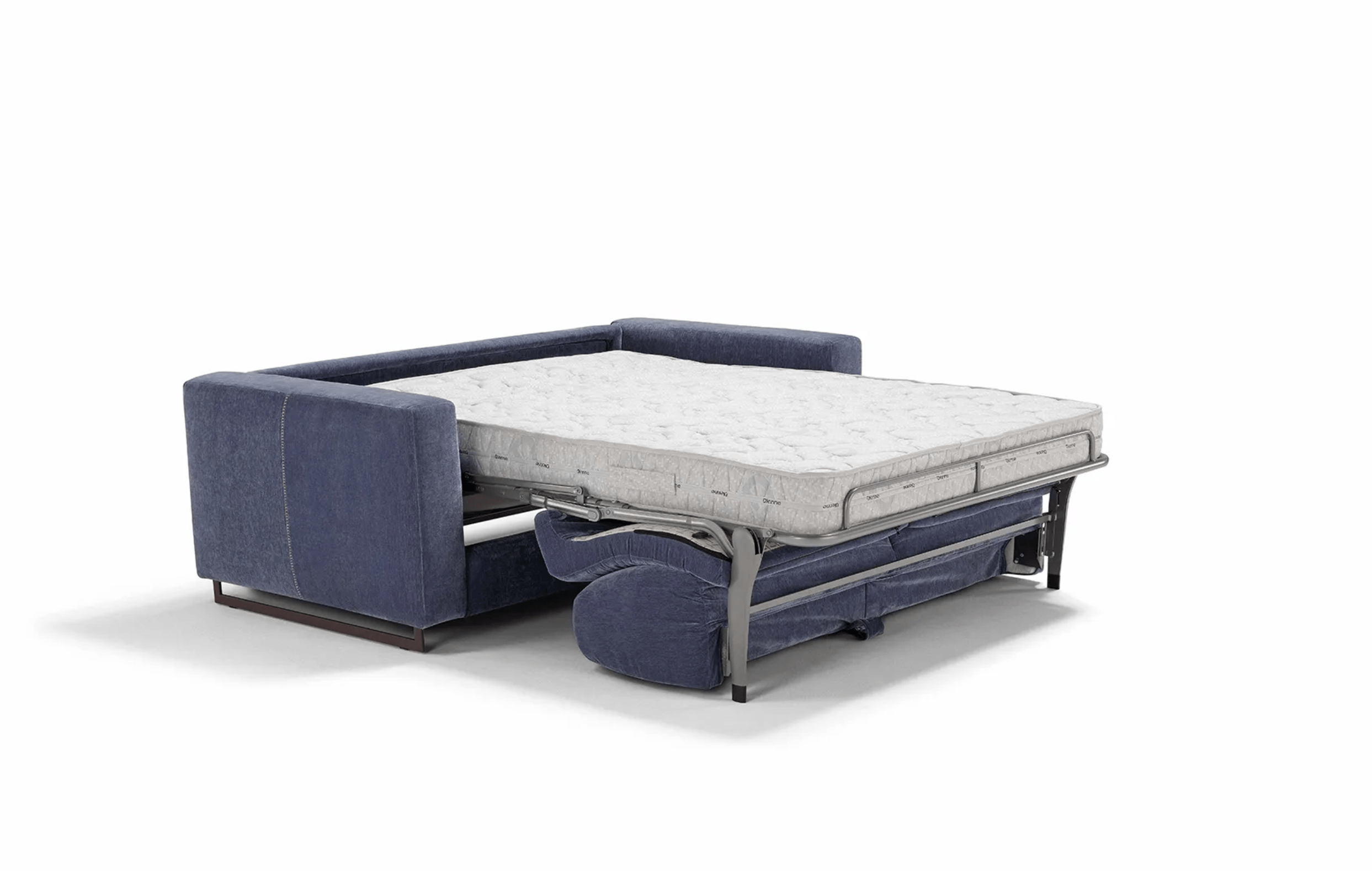 Divano letto Modular Standard aperto con rete ortopedica a doghe in legno e materasso in poliuretano espanso densità 35 kg/m³ h 17 cm