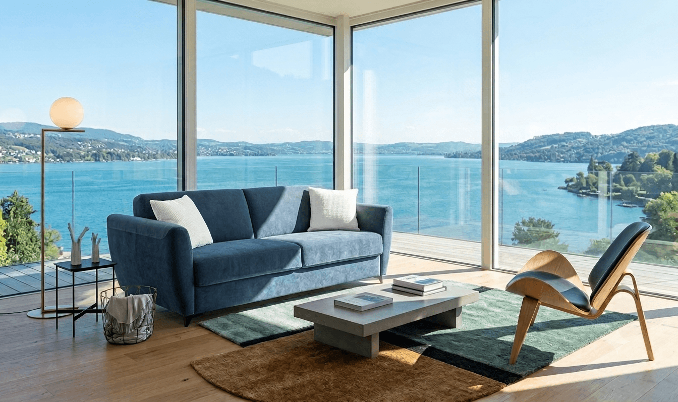 Divano letto Modular Standard blu in pronta consegna con materasso 140x197 cm H17 - Tino Mariani