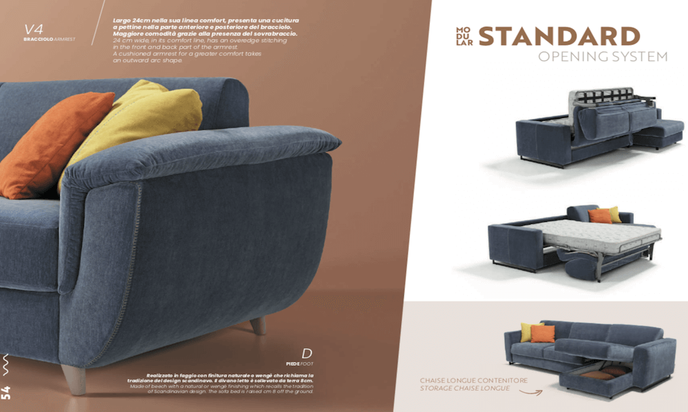 Divano Letto Modular Standard Con Chaise Longue Contenitore Tino Mariani
