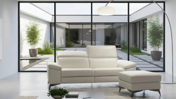 Divano moderno Byron Large Tino Mariani con piedini in metallo, seduta alta e sistema relax