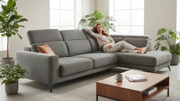 Divano moderno Hawaii Tino Mariani in tessuto con piedini alti angolare con penisola su misura