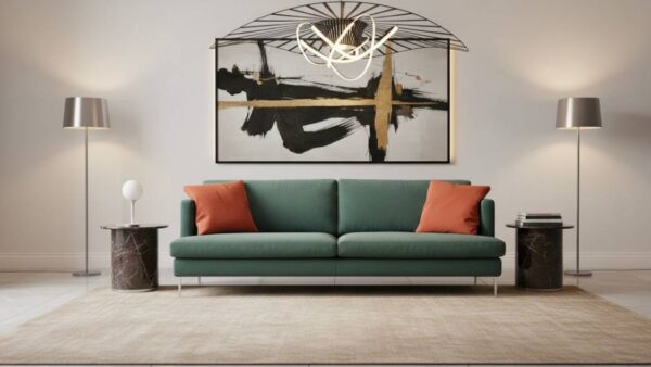 Divano moderno Manhattan verde in tessuto sfoderabile antimacchia artigianale Tino Mariani