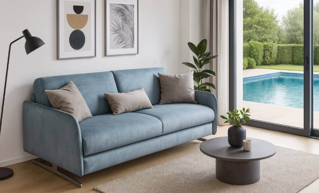 Divano moderno Praga in velluto sfoderabile con piedini alti artigianale Tino Mariani