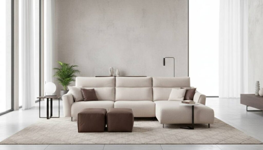 Divano relax modello Ibiza Tino Mariani in tessuto con chaise longue artigianale su misura