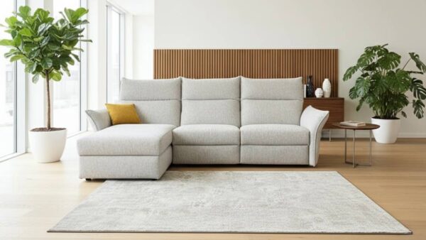 Divano relax moderno Madeira con chaise longue contenitore in tessuto Aquaclean - Tino Mariani