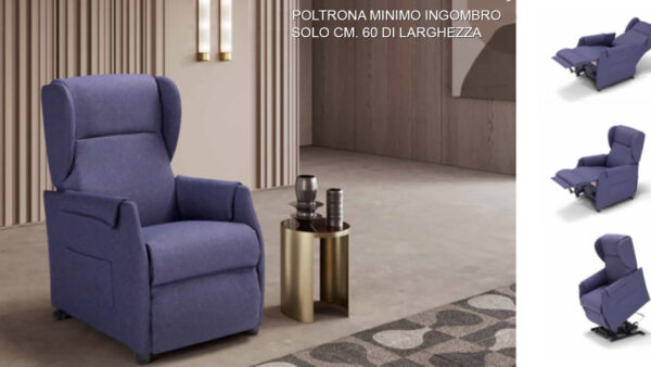 Poltrona relax minimo ingombro Easy. Nuova poltrona relax elettrica 100% made in Italy di dimensioni compatte. Cardio relax. Dispositivo Medico.