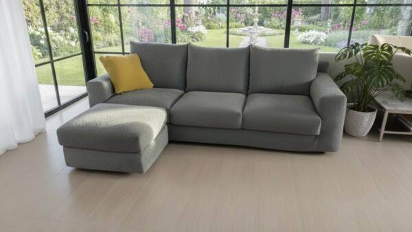 Offerta divano moderno in tessuto bouclé Caraibi in pronta consegna