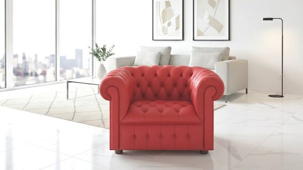 Poltrona Chesterfield con Seduta Capitonné e Molle d’Acciaio in Stile Classico