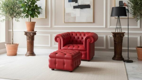 Poltrona Chester in pelle pieno fiore colore rosso Tino Mariani