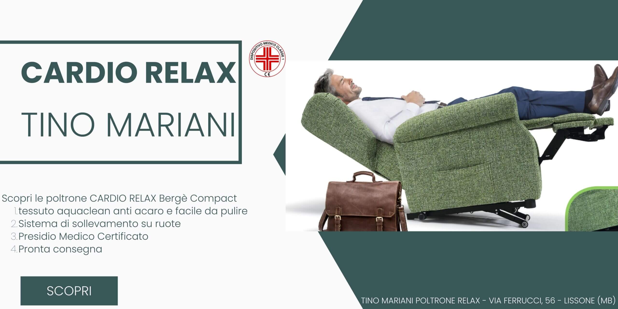 Poltrona Cardio Relax Tino Mariani in tessuto aquaclean verde, reclinabile elettrica in pronta consegna a Milano e provincia