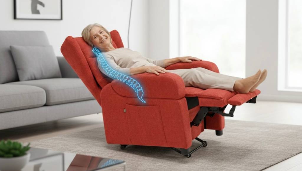 Poltrona relax elettrica italiana in posizione cardio relax che scarica la colonna vertebrale