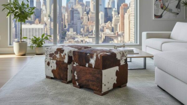 Pouf Su Misura in Pelle Cavallino con Piedini in Legno – Tino Mariani