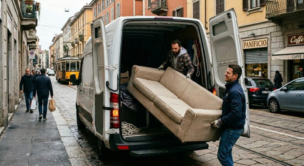 Ritiro, smaltimento e riciclaggio vecchio divano a Milano effettuato da Tino Mariani