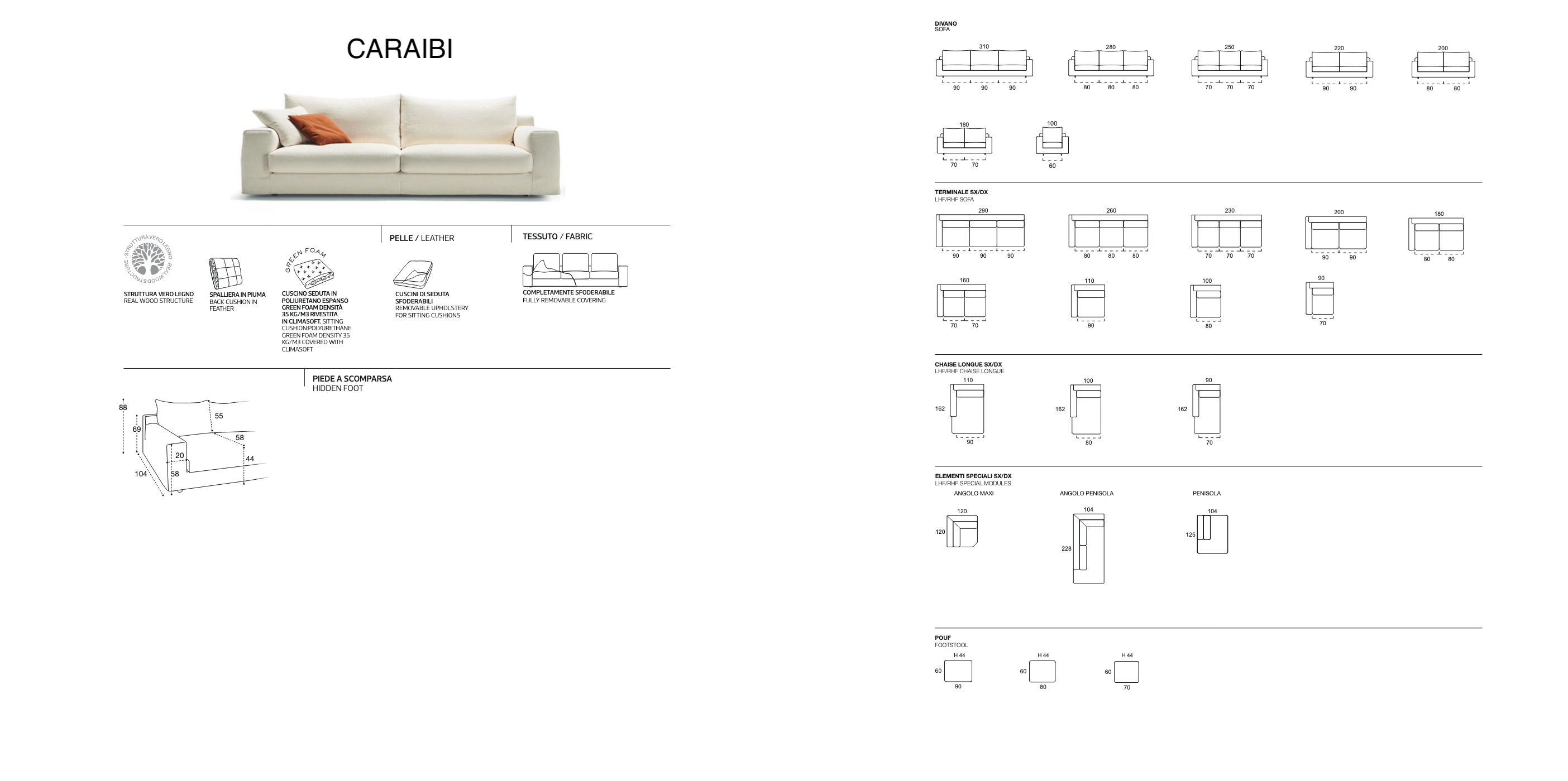 Scheda Tecnica Divano Modulare Moderno Caraibi