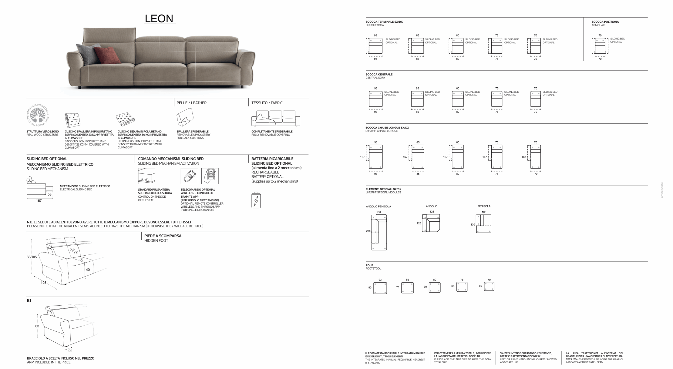 Divano relax modello Leon di Tino Mariani con schienale reclinabile e design moderno